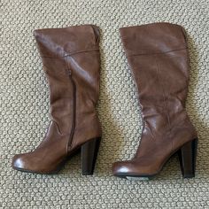 Brand New Never Worn Size 9.5 Heel Is 4 Inches Cognac Leather Leather Heeled Boots, Shoes Steve Madden, Walker Boots, Pajama Shirt, Steve Madden Shoes, Rain And Snow Boots, Fit N Flare Dress, Boot Sandals, Shoes Heels Boots