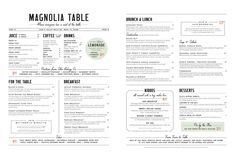 a menu for a restaurant with black and white lettering