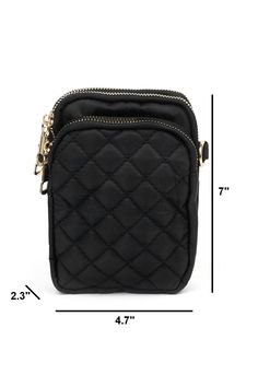 Take on every adventure with the Tori Quilted Cross body Bag! Its adjustable guitar strap adds a touch of rock and roll to your style while providing comfort and versatility. With 3 separate zipper pockets, you can keep all your essentials organized and easily accessible. Adjustable Guitar Strap Three Separate Zippered Pockets Back Charger/ Headphone Jack Hole Size: 7" Height, 4.7" Width, 2.3" Depth Black Phone Bag With Adjustable Strap For Everyday, Black Crossbody Phone Bag For On-the-go, Black Phone Bag With Adjustable Strap For Travel, Black Phone Bag With Detachable Strap For On-the-go, Versatile Black Phone Bag With Adjustable Strap, Adjustable Black Rectangular Shoulder Bag, Adjustable Black Shoulder Bag For Travel, Black Crossbody Phone Bag With Adjustable Strap, Black Phone Bag With Zipper Closure For On-the-go