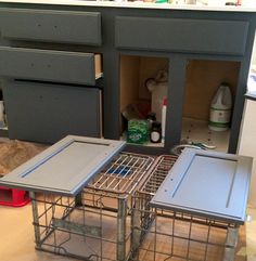 the kitchen cabinets are open and ready to be put into the fridges for storage