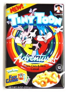 a box of tinyton adventures cereal on a white surface with an image of two bugs