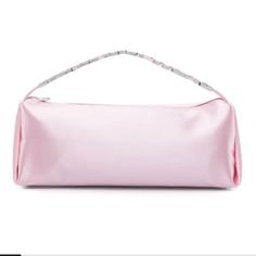 Alexander Wang Marquess Satin Clutch Bag Pink Silver. New With Tags. Alexander Wang Marquess Satin Clutch Bag Rendered In Light Pink Satin, This Bag From Alexander Wang Is Defined By The Single Top Handle. It's Adorned With A Silver-Tone Logo Lettering That Is Covered In Glistening Rhinestones. Highlights Light Pink Satin Finish Silver-Tone Hardware Silver-Tone Logo Lettering Top Zip Fastening Main Compartment Composition Outer: Satin 100% Product Measurements Depth 5.11 In Handle 1.96 In Height Elegant Pink Rectangular Baguette Bag, Pink Rectangular Evening Baguette Bag, Pink Rectangular Baguette Bag For Evening, Elegant Pink Baguette Bag For Party, Silver Shoulder Baguette Bag For Evening, Elegant Pink Shoulder Bag With Silver-tone Hardware, Pink Handheld Baguette Bag For Evening, Chic Silver Baguette Bag For Party, Silver Baguette Bag For Evening