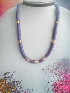 Purple Polymer Clay (silicone) heshi beads. Interval accents of gold and purple glass beads. 18" finished length. Lightweight feel. Purple Faceted Bead Necklaces, Purple Oval Beaded Necklace, Purple Necklace With Polished Round Beads, Adjustable Multi-strand Purple Beaded Necklaces, Handmade Purple Multi-strand Beads, Clay Necklace, Purple Glass, Necklace Etsy, Polymer Clay