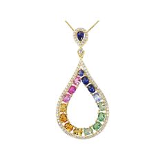 Add a colorful accent to your ensemble with this multicolor cubic zirconia open teardrop pendant necklace. Add a colorful accent to your ensemble with this multicolor cubic zirconia open teardrop pendant necklace.Click on this JEWELRY & WATCHES GUIDE to learn about fit, styles, materials and more! Clasp: spring-ring Metal: sterling silver Chain width: 0.3 in. Pendant length: 2 in. Packaging: boxed Plating: gold tone Finish: polished Chain length: 18 in. Chain type: linkSTONE DETAILS Stone type: Elegant Multicolor Teardrop Pendant Jewelry, Multicolor Multi-stone Teardrop Necklace, Multicolor Multi-stone Drop Jewelry, Multicolor Pear-shaped Gemstone Jewelry, Elegant Multicolor Teardrop Pendant Necklace, Teardrop Pendant, Ring Metal, Pink Tone, Sterling Silver Chain