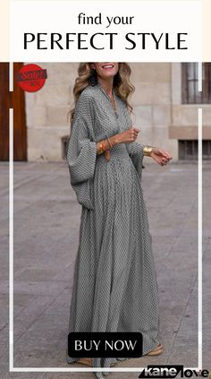 Geometric Print V Neck Long Sleeve Maxi Dress Chic Gray V-neck Maxi Dress, Fall Shift Maxi Dress, Spring Maxi Dress With Geometric Pattern, Spring Geometric Pattern Maxi Dress, Shift Maxi Dress For Fall, Spring Gray A-line Maxi Dress, Casual Geometric Pattern Maxi Dress For Spring, Casual Spring Maxi Dress With Geometric Pattern, Casual Maxi Dress With Geometric Pattern For Spring