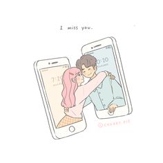 two people hugging each other in front of an iphone with the caption i miss you