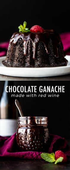 chocolate ganache made with red wine and topped with fresh raspberries is the perfect dessert