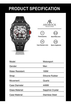 PRODUCT DESCRIPTION Make a bold statement with the all black Motorsport, tachymeter chronograph timepiece. This stylish automatic watch pays homage and gets design inspiration from the RM watch, with its tonneau barrel style silhouette making a strong impression with great wrist presence. Show off your style and confidence with this watch. Black Automatic Chronograph Watch For Outdoor, Black Chronograph Watch With Skeleton Dial For Outdoor, Black Chronograph Watch With Rectangular Dial For Outdoor, Outdoor Black Chronograph Watch With Skeleton Dial, Luxury Black Chronograph Watch For Outdoor, Black Automatic Chronograph Watch With Rectangular Dial, Luxury Black Outdoor Chronograph Watch, Black Watch Accessory With Skeleton Rectangular Dial, Black Watch Accessory With Skeleton Dial