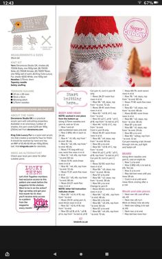 an open book with instructions on how to knit a santa claus hat and other items