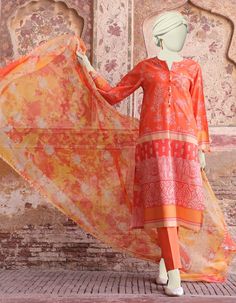 Junaid Jamshaid Orange 3PC | JLAWN-S-24-449 Eid Ul Adha Lawn Collection 2024 Diwali Semi-stitched Cotton Silk Lawn Suit, Orange Semi-stitched Lawn Suit For Eid, Spring Lawn Suit With Digital Print, Long Sleeve, Eid Digital Print Cambric Lawn Suit, Semi-stitched Long Sleeve Lawn Suit With Naqshi, Eid Ul Adha, Suit Fabric, Shalwar Kameez, Pakistani Outfits