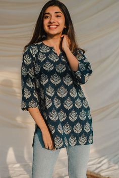 The best trending easy & comfy latest short kurti fashion for girls in summers. #Lateststyle&fashion Shirt Kurti Designs Latest, Short Kutis Ideas, Short Kurti Designs Latest Fashion, Short Kurta With Jeans Women, Short Top Designs Latest, Kurthis Models Latest Cotton, Dress Indian Style Simple Kurti Latest, New Kurti Designs 2024 Latest Simple, Short Kurti For Jeans