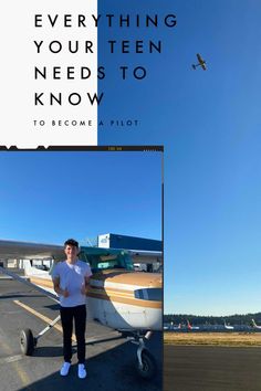 a man standing next to an airplane with the caption everything you need to know