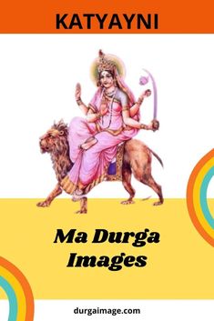 an image of the hindu god sitting on top of a lion, with caption that reads ma durga images