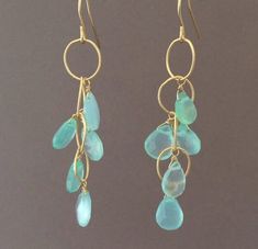 Seablue chalcedony gemstone dangle waterfall earrings Handmade Earrings With Stones, Jewry Making Ideas, Diy Dangle Earrings, Handmade Earrings Diy, Dyi Earrings, Metal Jewelry Handmade, Earrings With Stones, Waterfall Earrings, Handmade Dangle Earrings