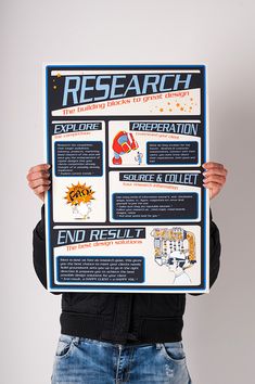 a person holding up a poster with information about research