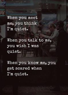 two men standing next to each other in front of a bar with the words when you meet me, you think i'm quiet