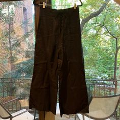 Reformation Joyce Pant Never Worn. Size 8, Wide Leg, Lace Up Front, Zipper In Back. Linen Fabric. Black Linen Pants For Fall, High Waist Black Linen Pants, Fitted Black Linen Bottoms, Yellow Jumpsuit, Stretch Jumpsuit, Gingham Pants, Linen Pant, Striped Wide Leg Pants, Safari Print