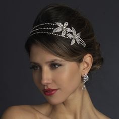 Exceptionally fabulous, this headband features three bands lined with glittering rhinestones with two large sparkling flowers fully encrusted in more dazzling rhinestones with luminous pearl centers set to one side and set in stunning antique silver. You will be the belle of the ball with this unique and couture headpiece. Bella Bridal, Party Hair Accessories, Headband Tiara, Wedding Hair Flowers, Bridal Hair Vine, Head Bands, Rhinestone Headband, Rhinestone Bridal, Rhinestone Wedding