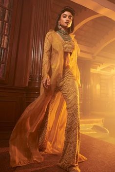 Shop for Ridhima Bhasin Yellow Waqea Organza Embroidered Jacket Palazzo Set for Women Online at Aza Fashions Ridhima Bhasin, High Waisted Palazzo Pants, Organza Jacket, Ruffle Jacket, Modern Muse, Palazzo Set, Dream Wedding Ideas Dresses, Embellished Blouse, Sequin Jacket