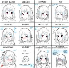 Anime Face Drawing, Anime Face, Manga Drawing Tutorials, Drawing Expressions, Poses References