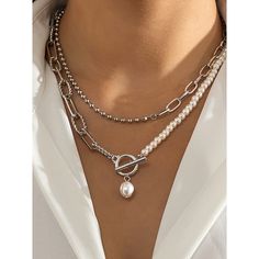 Category:Necklaces; Season:Spring,Winter,Fall,Summer; Gender:Women's; Quantity:1PC; Style:Daily,Modern,Fashion,Outdoor,Contemporary; Jewelry Type:necklace; Occasion:Park,Weekend,Outdoor,Daily,Holiday,Street,Dailywear; Material:Imitation Pearl,Alloy; Color:Gold,Silver; Age Group:Adults; Pattern:Geometry; Front page:FF; Listing Date:08/11/2023; Production mode:External procurement; Length: Buckle Necklace, Layered Pearl Necklace, Pearl Necklace Vintage, Pearl Chain Necklace, Stacked Necklaces, Pearl Choker Necklace, Vintage Pearls, Elegant Necklaces, Pearl Chain