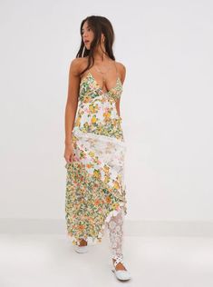 Rosalyn Maxi Dress — Green | For Love & Lemons Patchwork Sundress, Elegant Maxi Dress, Body Con Dress, Maxi Dress Green, Dress 16, Vintage Glamour, Printed Maxi, Cami Dress, Types Of Skirts