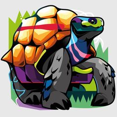 an image of a colorful turtle on a gray background