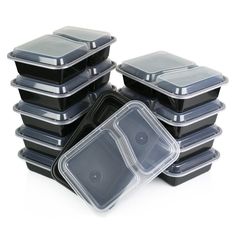 plastic containers with lids stacked on top of each other