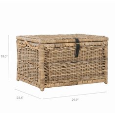 the large wicker trunk is shown with measurements