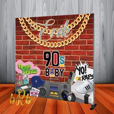 an image of a sign that says 90's baby on the side of a brick wall