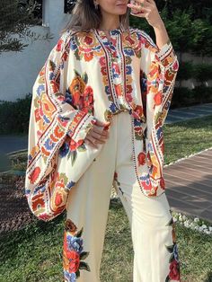 Bohemian Wide-leg Sets For Summer, Bohemian Wide-leg Pants With Boho Print, Luxury Wide-leg Printed Pants, Bohemian Printed Wide-leg Pants, Summer Floral Print Wide-leg Harem Pants, Oversized Blouse, Ethnic Print, Midi Dress Casual, Swimsuit Dress