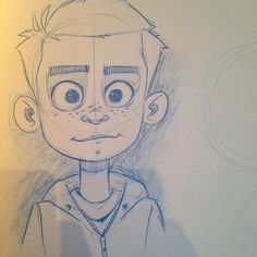 a drawing of a boy with big eyes