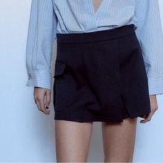 Zara Navy Cargo Skirt With Side Pocket - Twill Cargo Skort - New With Tags Casual Skirt With Built-in Shorts For Work, Workwear Short Skort With Pockets, Chic High-waisted Skort With Pockets, Chic High-waist Skort With Side Pockets, Chic High Waist Skort With Side Pockets, Blue High Waist Skort With Pockets, High Waist Blue Skort With Pockets, Blue High-waist Skort With Pockets, High Waist Skort With Pockets For Day Out