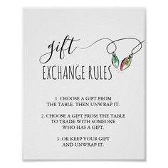 a white poster with the words gift exchange rules