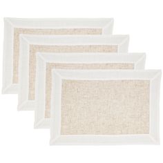 four white linen placemats on a white background