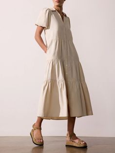 Women's Havana Dress in Calico | Brochu Walker Elegant A-line Dress With Relaxed Fit, Relaxed Fit Dress For Dress Down Occasions, Relaxed Fit Midi Work Dresses, Beige A-line Dress With Relaxed Fit, Elegant Short-sleeve Relaxed Fit Dress, Elegant Beige Relaxed Fit Maxi Dress, Elegant Short Sleeve Relaxed Fit Dress, Elegant Relaxed Fit Short Sleeve Dresses, Elegant Short Sleeve Midi Dress With Relaxed Fit