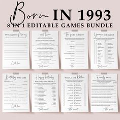 the birthday games bundle is shown in black and white with text that reads born in 1932