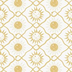 a yellow and white wallpaper with an intricate design