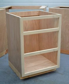 the unfinished cabinets are ready to be assembled and put in their new place for storage