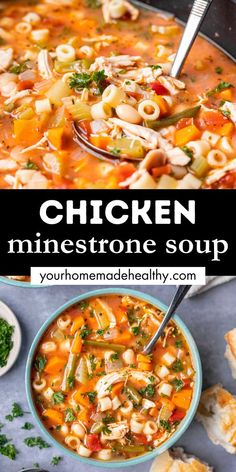 A ladle scooping chicken minestrone soup out of a pot. Chicken Minestrone Soup Recipe, Ministroni Soup Recipe, Chicken Minestrone Soup, Italian Chicken Soup, Hearty Soup Recipes, Simple Family Meals, Winter Soup Recipe, Minestrone Soup Recipe, Vegetable Soup With Chicken