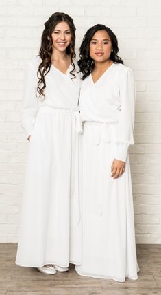 new lds temple dress with pockets V-neck Belted Wrap Dress For Daywear, White Long Sleeve Dress With Elastic Waistband, Elegant Dresses With Elastic Waistband For Daywear, Elegant V-neck Dress With Elastic Waistband, Elegant Dresses With Elastic Waistband, Elegant White Dress With Elastic Waistband, White Temple Dress, Lds Temple Clothing, Floor Length White Dress