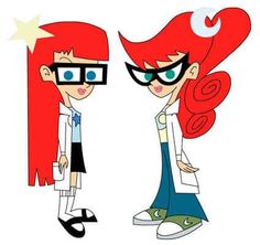 two cartoon characters one with glasses and the other with red hair, are facing each other