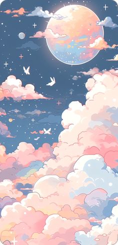 the sky is filled with clouds and stars