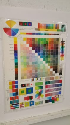 a white frame holding a colorful swat list on it's side, and an image of the colors in each section