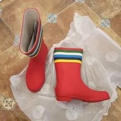 Mini Boden | Shoes | Kids Mini Boden Rainbow Striped Red Rainboots Wellies Size 36 | Poshmark Red Round Toe Rain Boots For Outdoor, Red Rain Boots With Round Toe For Outdoor, Red Rain Boots For Outdoor, Red Rain Boots, Boden Kids, Mini Boden, Big Kid, Rainbow Stripes, Rain And Snow Boots