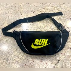 Nwot: Nike Run Port Authority Fanny Pack, Running Hip Bag Size: Small | Color: Black & Volt Nike Bags, Port Authority, Belt Bags, Hip Bag, Nike Black, Black N Yellow, Fanny Pack, Small Bags, Men's Nike