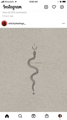 an instagram page with a drawing of a snake on it