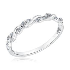 This beautiful diamond twist stackable ring will add the finishing touch to your stackable collection, or be the perfect start to your new collection! This 10k white gold ring features a twist design with diamonds adorning one of the twist details. Diamonds are 1/15ctw, I or better in color, and I2 or better in clarity. This ring measures 3mm at the top and 2mm at the bottom. Modern Twist Stackable Diamond Promise Ring, White Gold Promise Ring, Wedding Band For Women, Gold Promise Ring, Promise Ring Gift, Stackable Ring, White Gold Ring, Rings For Her, Stackable Rings