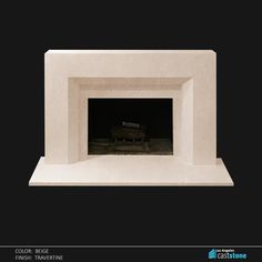 a white fireplace with a black background