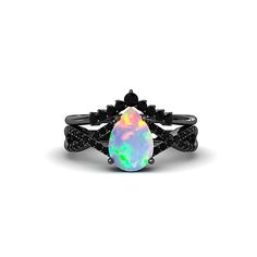 Art Deco Opal Engagement Ring Unique Black Ring Set For Women White Opal Bridal Set Black Rhodium Wedding Ring Sterling Silver Opal Ring Set Known as the 'Queen of Gems,' the Opal is a beauty worthy of the title. Its incredible pearly white lustre paired with the auroral display of the vibrant 'play of colours' across its surface, makes it one of the most unique gemstones around the world. Exactly what it sounds like! Black rhodium is a dark, metallic gray plating composed of rhodium and other metals that can coat any of our precious metal selections and give them a cool, edgy aesthetic. Facts About Vermeil Jewelry: Is gold vermeil good quality? After solid gold, gold vermeil is the highest quality type of gold tone jewelry that you can buy. It is a great option for those who are seeking a Unique Engagement Rings Black Opal And Silver, Black Ring Set, Sterling Silver Opal Ring, Black Opal Ring, Silver Opal Ring, Opal Engagement Ring, Edgy Aesthetic, Engagement Ring Unique, Sterling Silver Wedding Rings